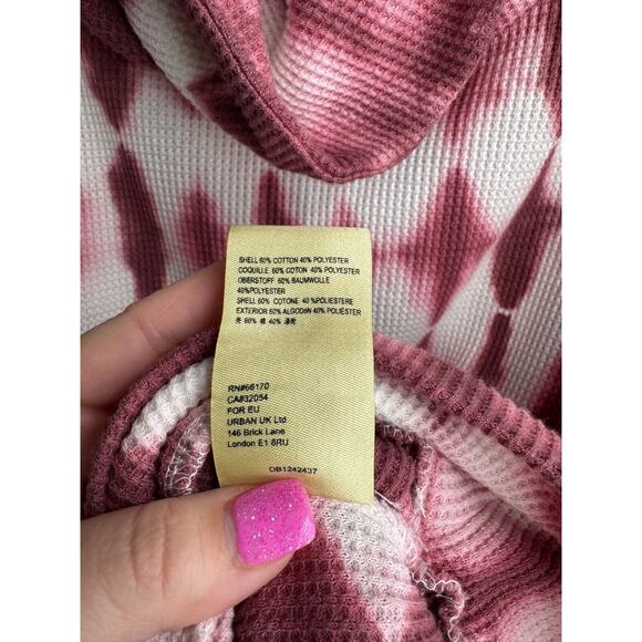 Pilcro Anthropologie Women's Tie Dye Pink Angie Cowl Neck Waffle Knit Thermal XS - Picture 6 of 6